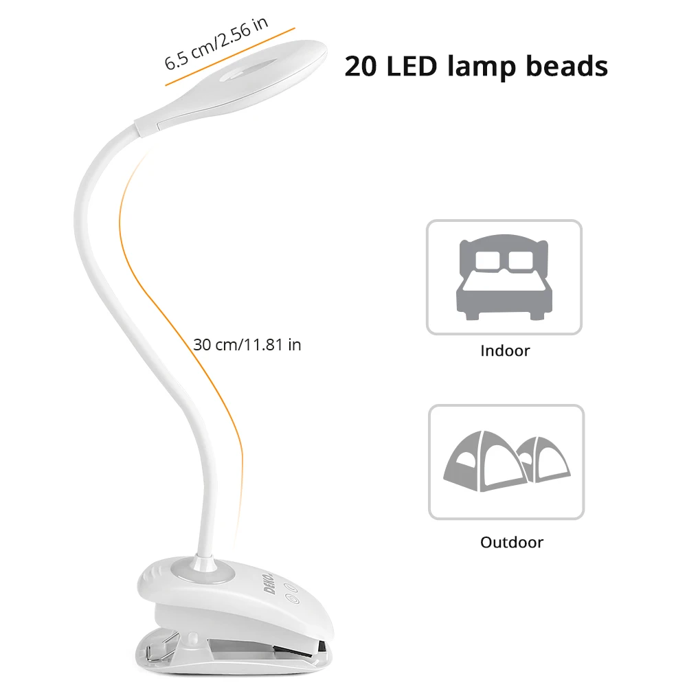 

DEKO Table Lamp LED Desk Touch Switch Clip Study Reading Light USB Rechargeable Desktop Night Light Adjustable Brightness