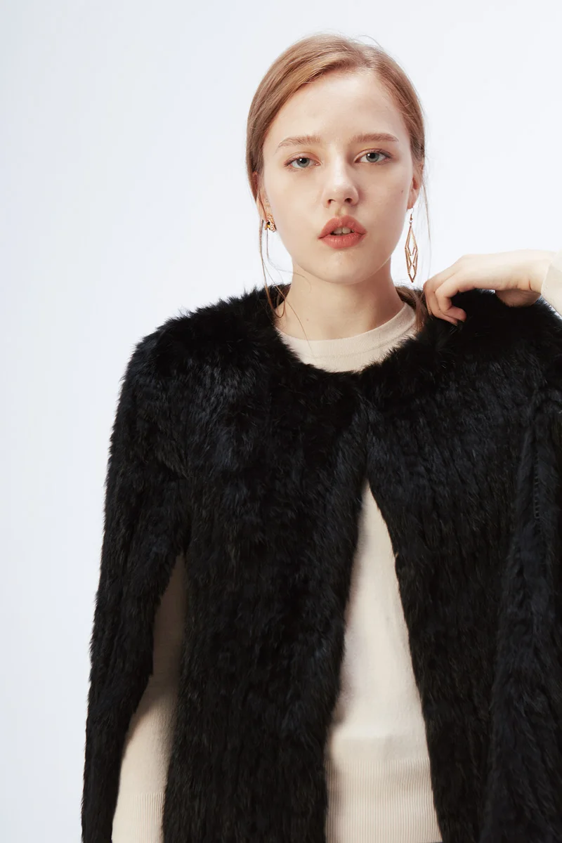 

ETHEL ANDERSON Real Rabbit Fur Coat Vest Chic Come Batwing Sleeve Poncho Cardigan Casual Party Waist Length Top Outwear One Size