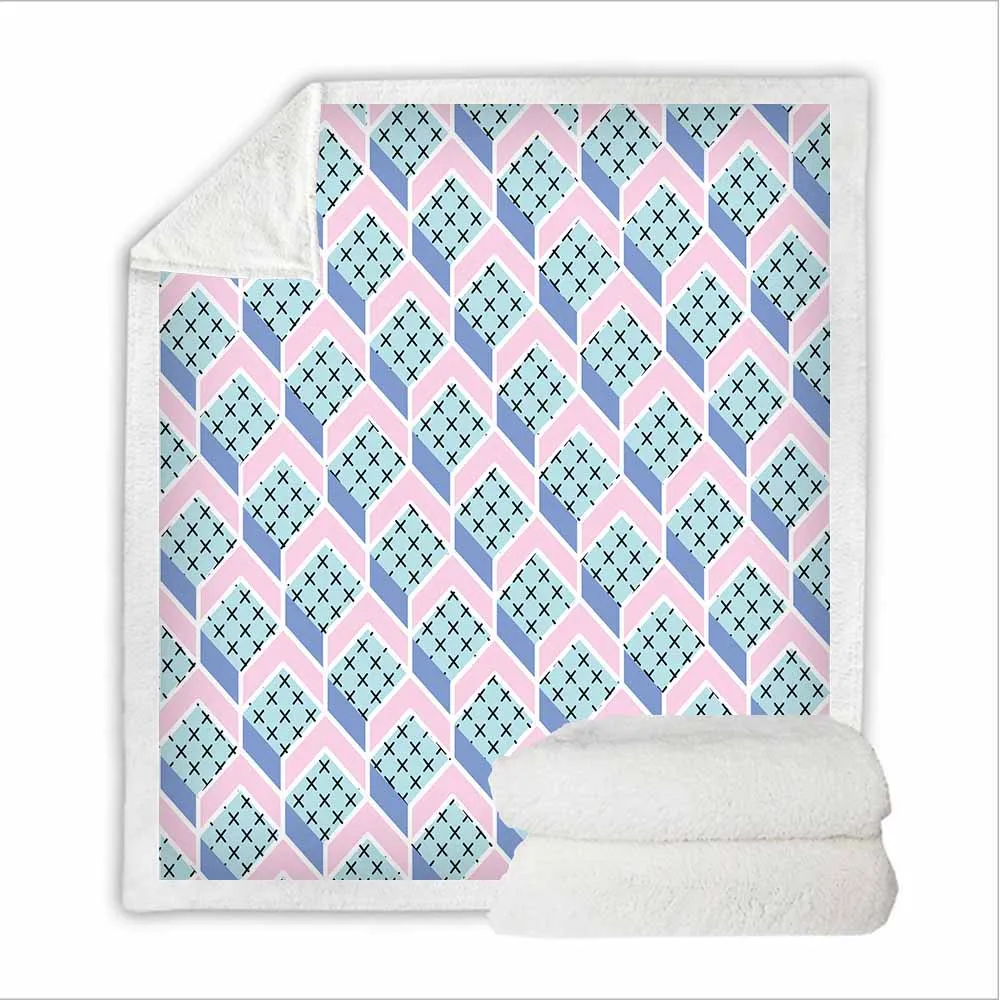 Геометрическое мягкое детское одеяло с ворсом полиэфирное шерпа Флисовое для