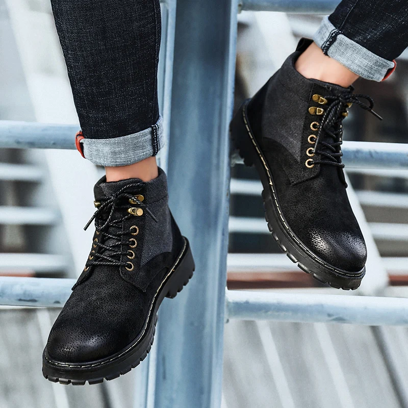 Высокие кроссовки кожаные для отдыха мужские модные ботинки мартинсы