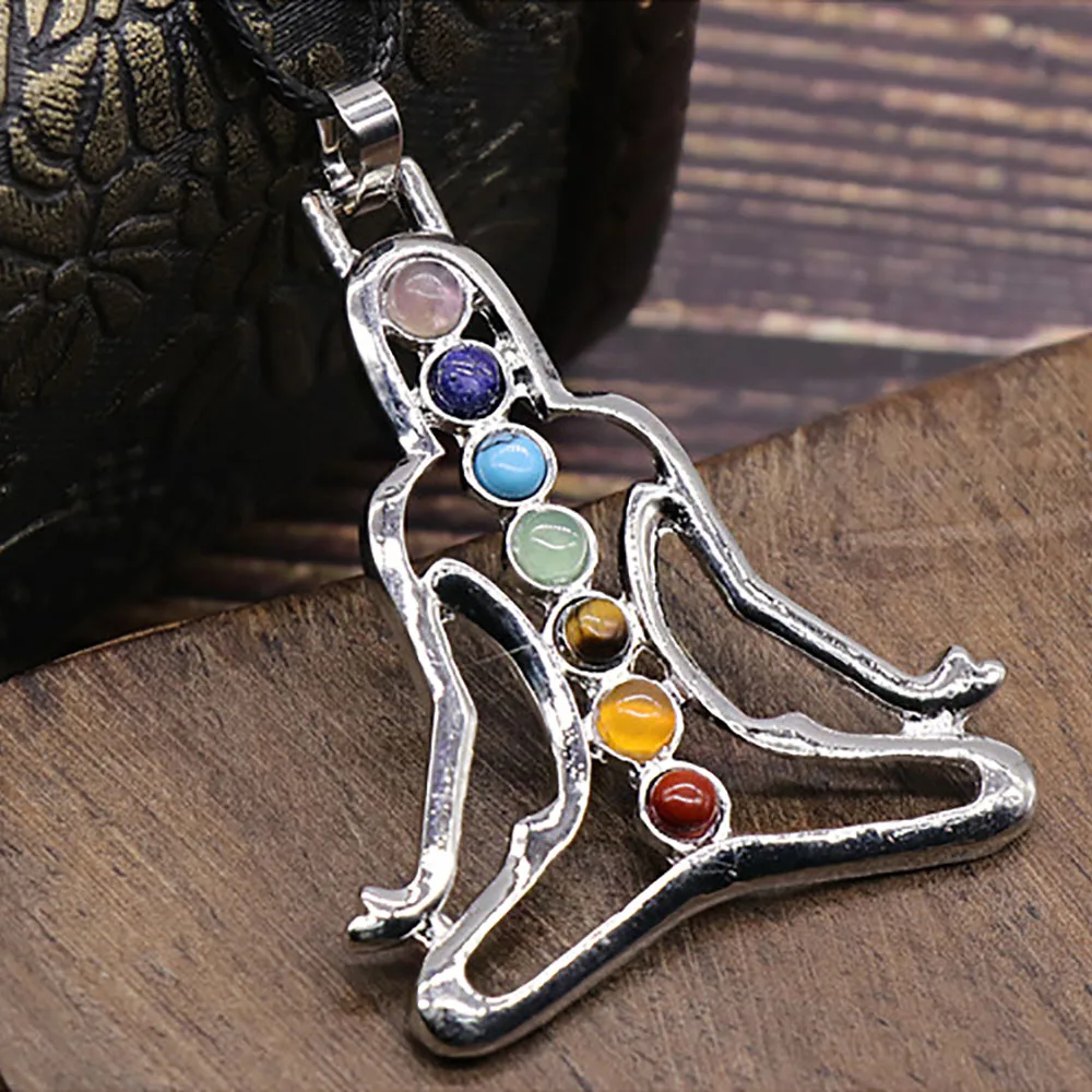 

7 Chakra Yoga Meditation Pendant Gemstones Charms Buddha Reiki Healing Crystals Alloy Pendants With Chakra Stones With String