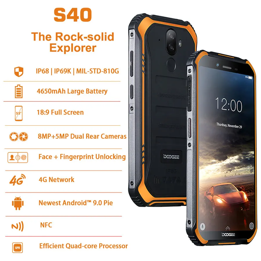 DOOGEE S40 мобильный телефон с 5 дюймовым дисплеем четырёхъядерным процессором MT6739