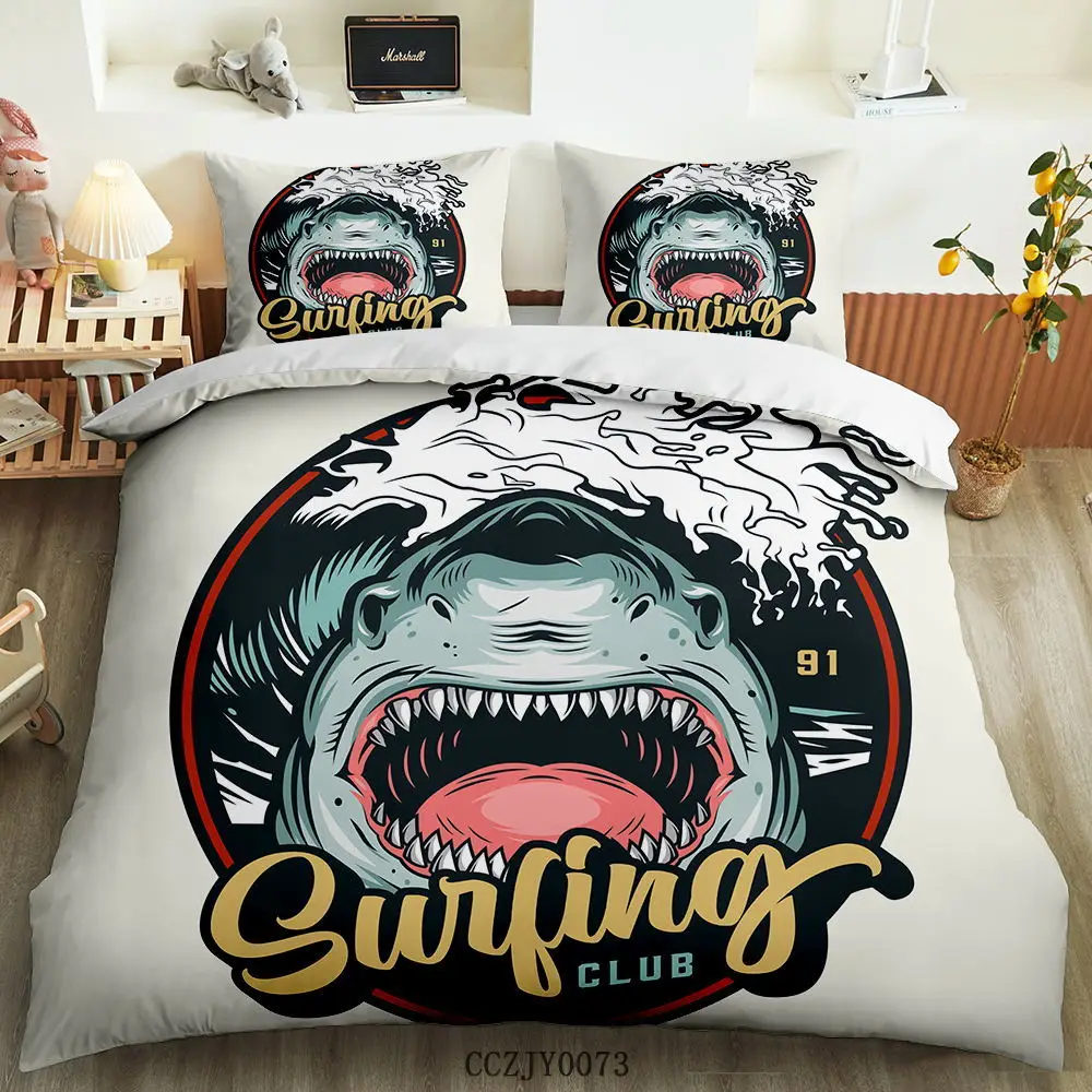 

Cartoon Beach ocean surf Shark Home textile trending product soft bedding set duvet cover pillowcase King Queen size 2/3pcs