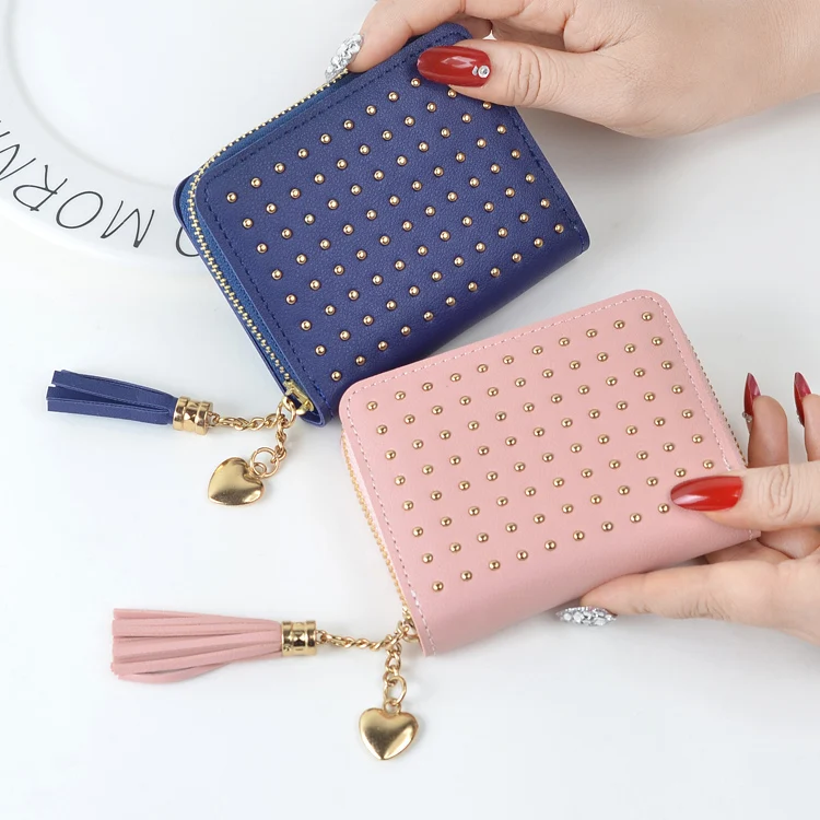 Женские кошельки с золотыми заклепками женские сумки на молнии портмоне клатч