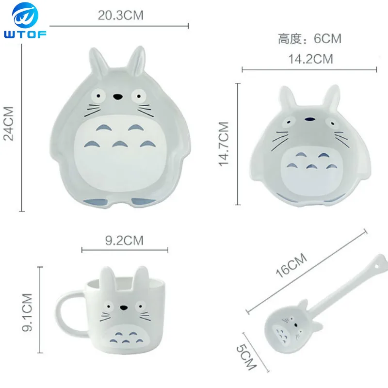 

4pcs Ceramics Dinnerware Bowl Dish Cartoon Rabbit Totoro Gift Kitchen Cooking Tools Accessory Household Tableware Home Decor