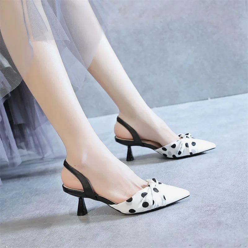 

2021 Sandals High Heels Black Shoes for Women Shallow Mouth All-Match New Fashion High-heeled Beige Leather Open Closed Girls S