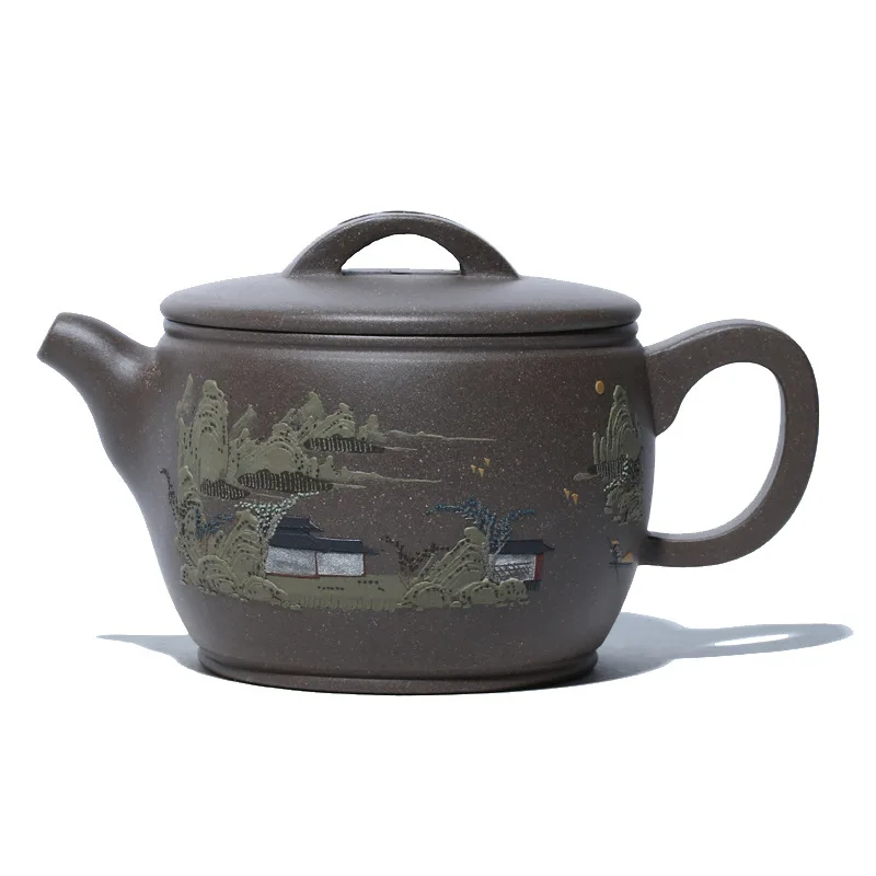 

Yixing Purple Clay Teapot Hand-painted Landscape Han Tile Teapot Raw Ore Green Ash Section Mud Teapot Kungfu Tea Set
