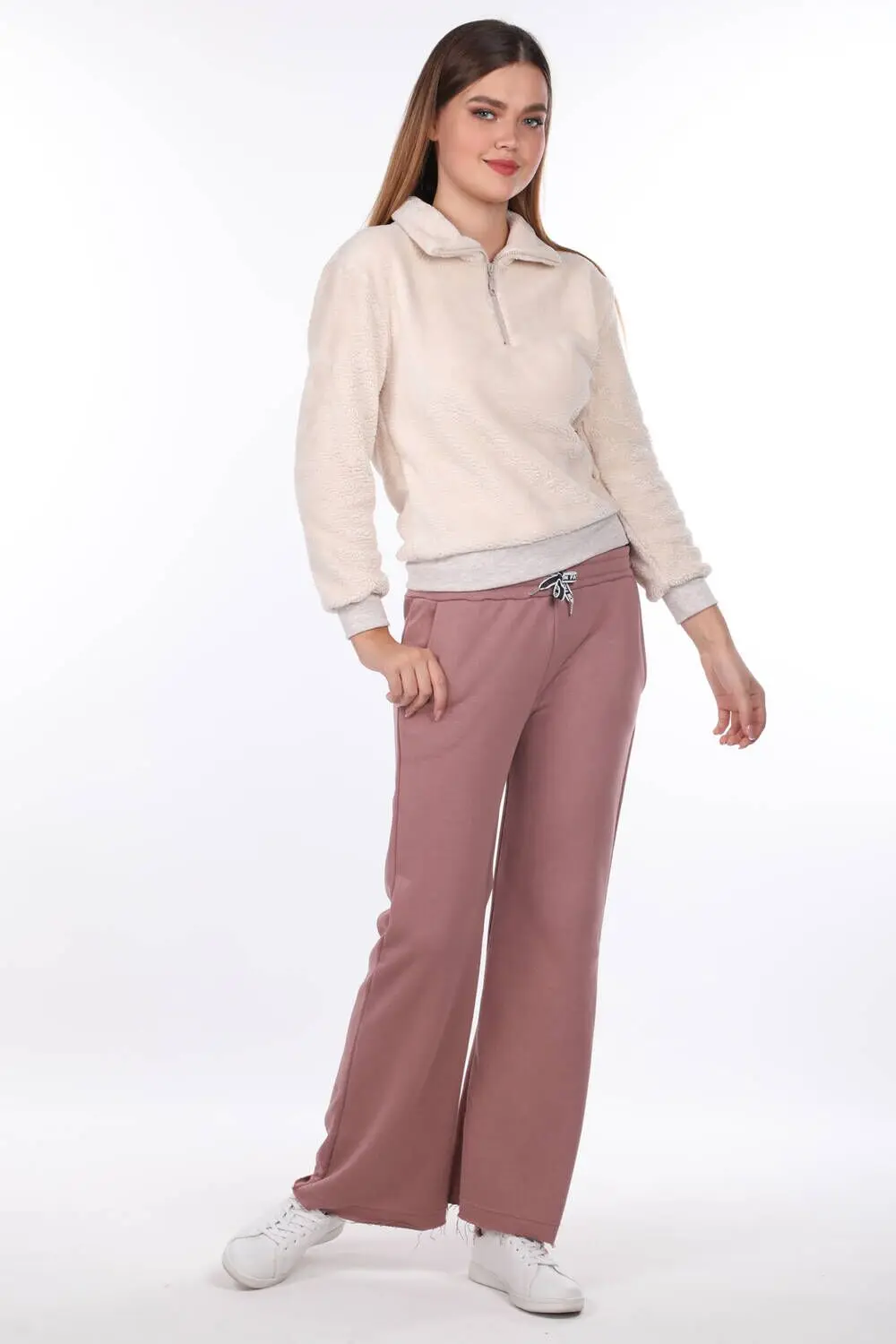 

Elastic Waist Flared Pink Womens Sweatpants