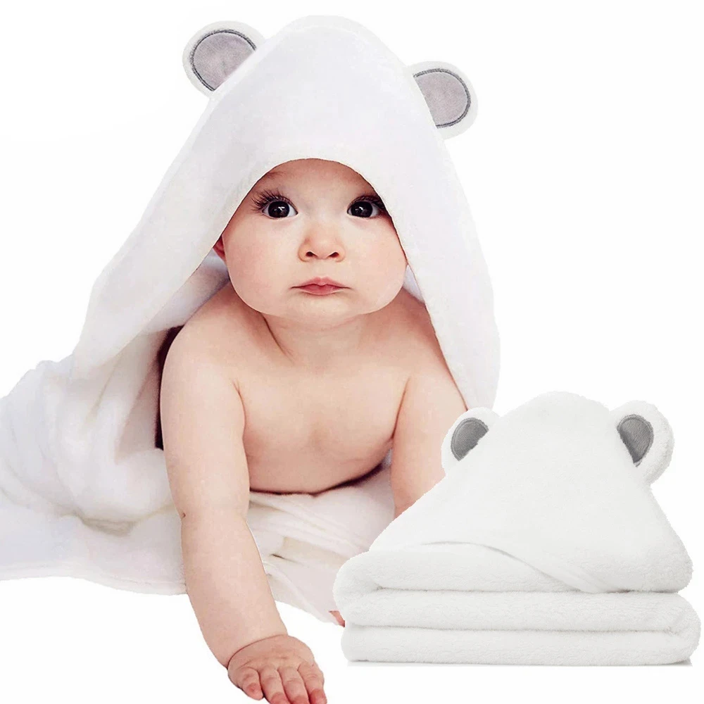 

Organic Bamboo Hooded Baby Towel â€“ Ultra Soft and Super Absorbent Baby Bath Towels Washcloth for Newborns, Infants and Toddlers