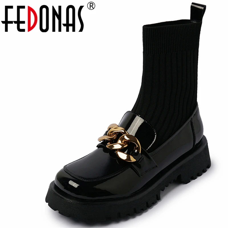 

Женские Классические ботильоны FEDONAS, винтажные ботильоны из лакированной кожи с металлическим украшением, на платформе, Осень-зима 2022