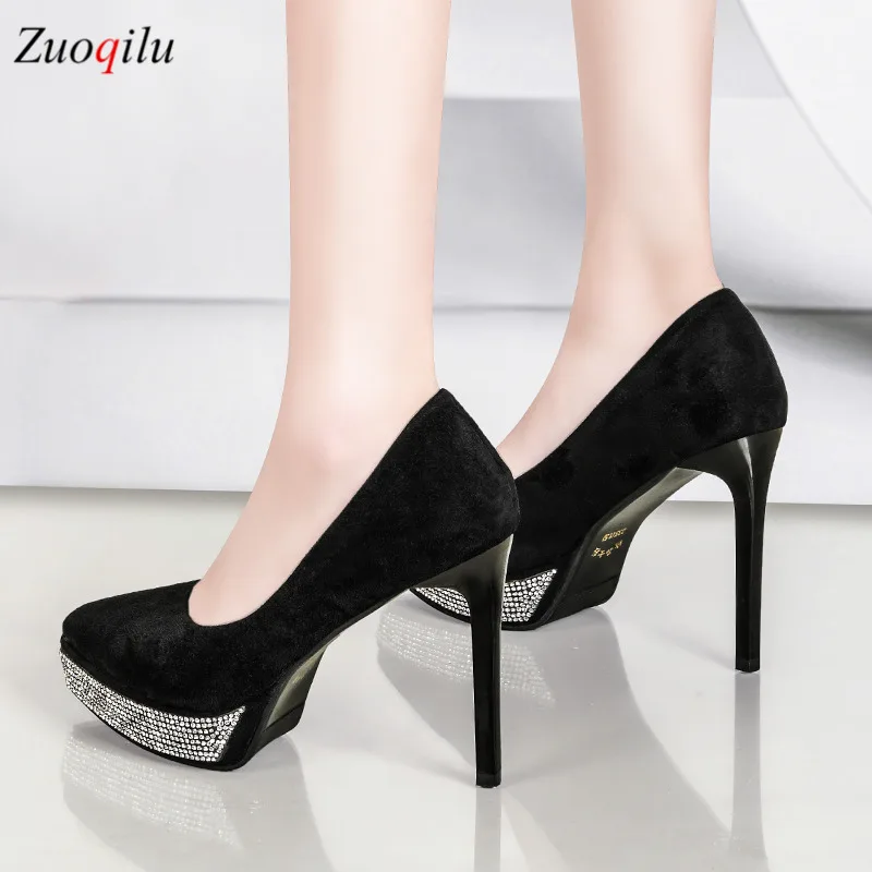 2020 crystal shoes women high heels wedding platform pumps rhinestone black red | Обувь