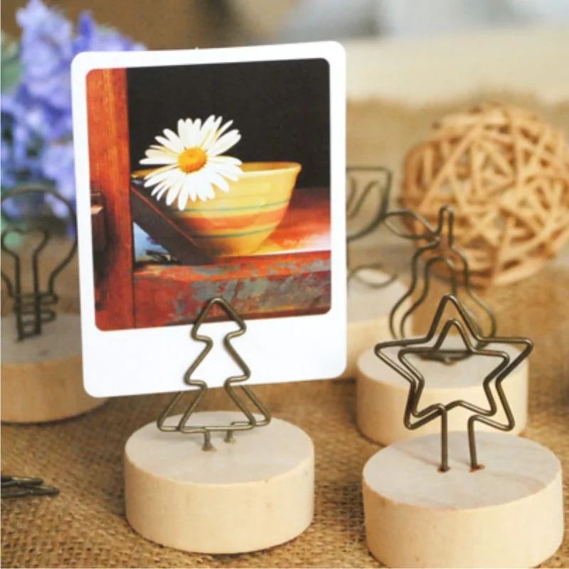 

Small Wooden Memo Picture Note Card Desk Paper Photo Clip Holder Message Stand Wedding Table Favor Business Card Clip