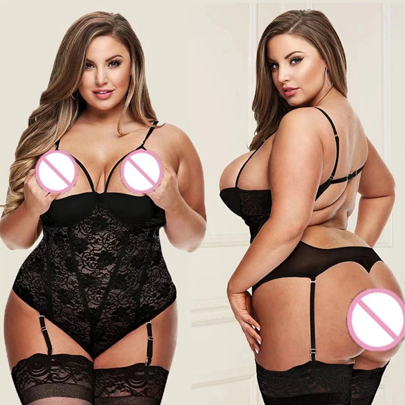 

Plus Size Open Bra Open Crotch Women Lace Sexy Lingerie Hot Transparent Lingerie One Piece Plus Size Lace