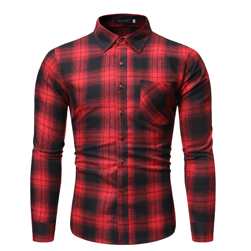 

high quality 2020 Autumn winter single pocket long-sleeved shirt men Korean plaid shirt Hong Kong wind dress shirt casual jacket