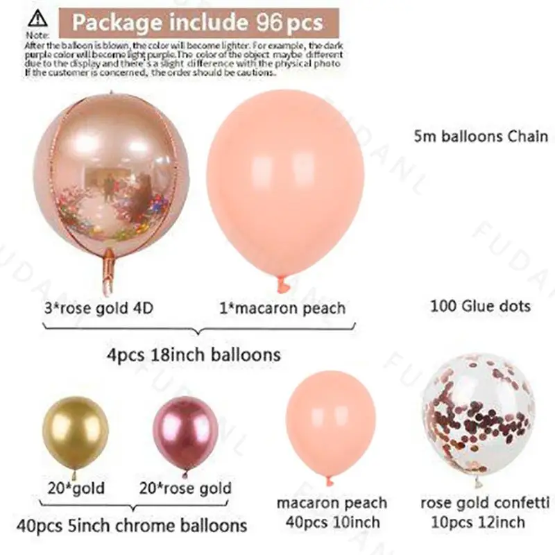 Kit de arco de guirnalda de Globos de melocot&oacute;n y macarr&oacute;n de 96 piezas, Globos de confeti de oro rosa, decoraci&oacute;n de fiesta de cumplea&ntilde;os de boda, Globos de Baby Shower-2