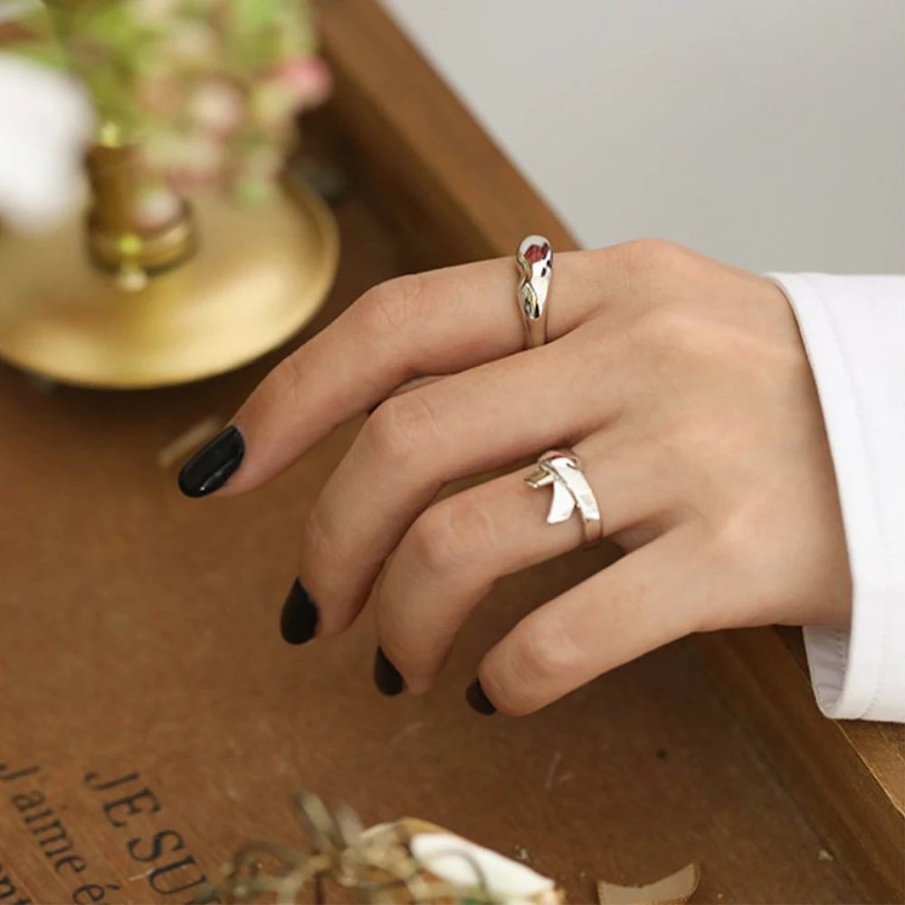 

LEKANI Korean Style Ring For Women S925 Sterling Silver Irregularity Adjustable Rings Minimalism Shape Birthday Fine Jewelry