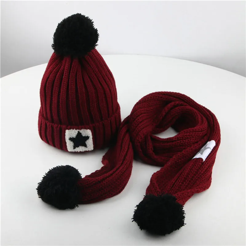 

Children's hat Toddler Girl&Boy Baby Winter Crochet Knit Hat Beanie Hairball Cap Scarf Set czapki dla dzieci #3O14