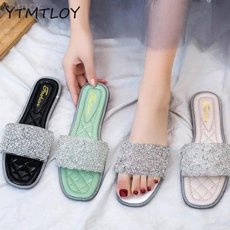 

Сланцы женские с жемчужинами, удобные мягкие Нескользящие тапочки, Модель 34-43, Уличная обувь, домашняя обувь