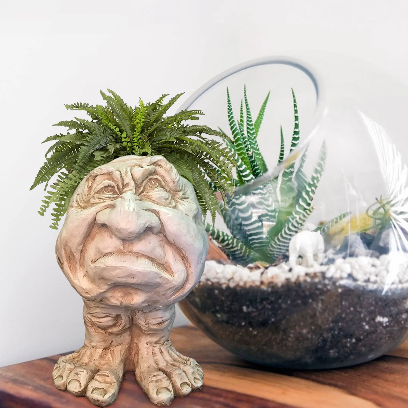 

Homestyles Antique White Granny The Muggly Face Statue Planter Human Head Flower Pot Plant Pot Garden Decoration Outdoor