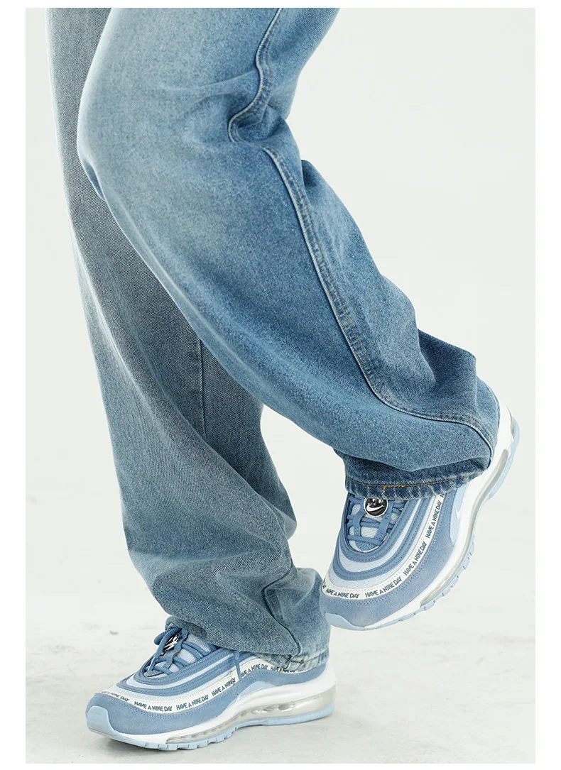 

New Male Streetwear Hip Hop Vintage Washed Denim Pant Men Asymmetry Waist Casual Straight Jeans Trousers