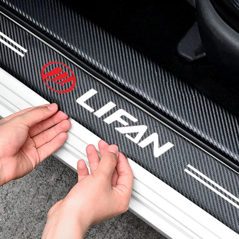 

4PCS Carbon Fiber Door Stickers For Lifan Solano X60 125CC X50 Car threshold sticker Sill Protector Leather Vinyl Accessories