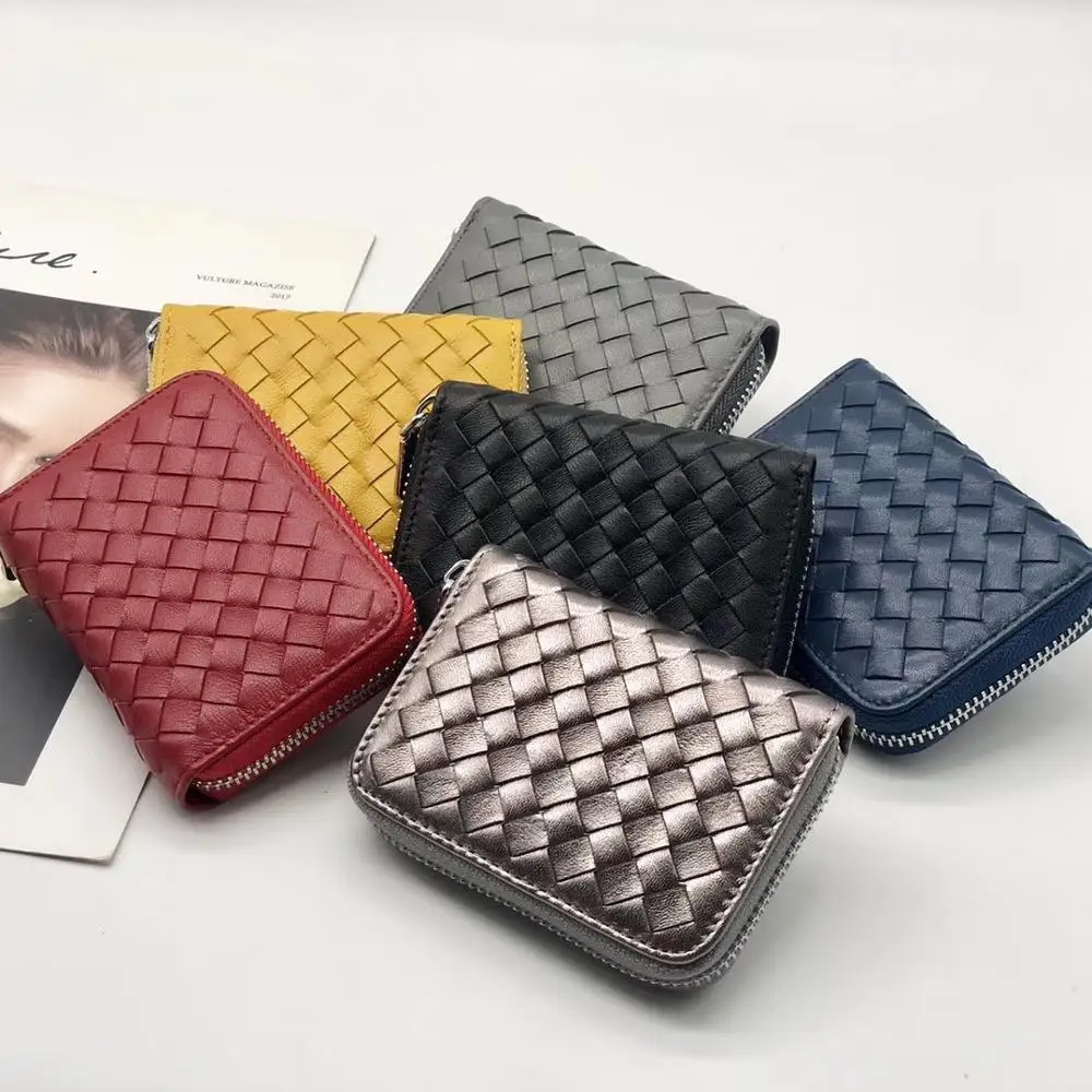 Плетеный кошелек ручной работы из овчины на молнии с отделениями для карт