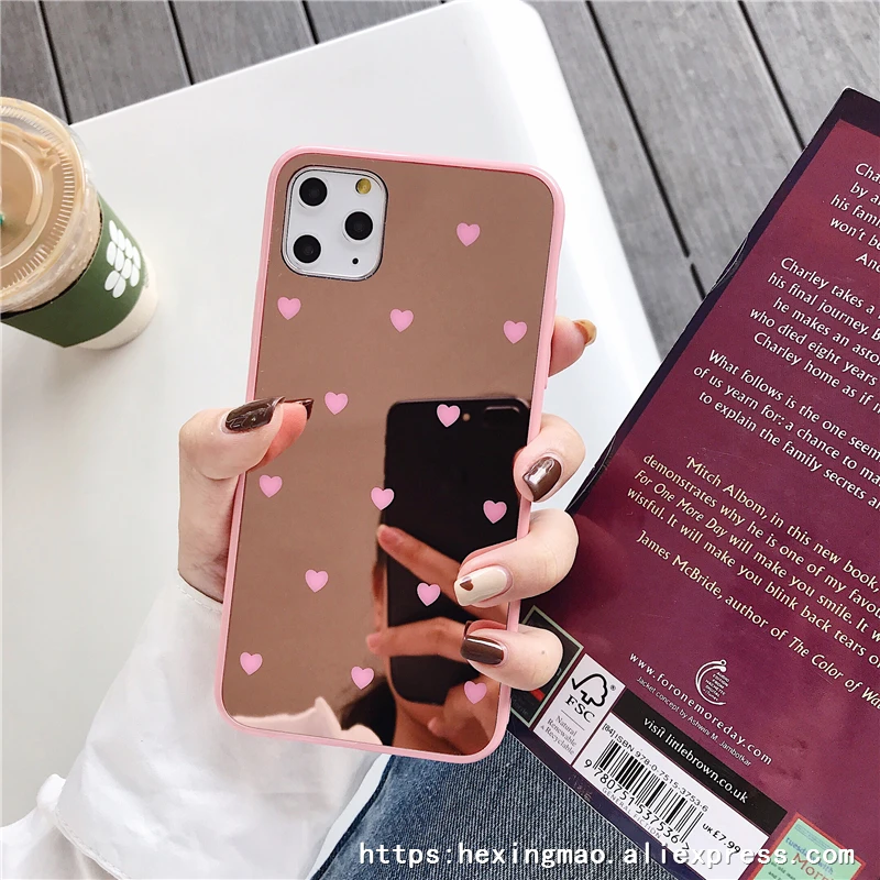 Цветные зеркальные чехлы с сердечками для iphone 11 11Pro Max XR X XS 6 7 8 plus чехол телефона