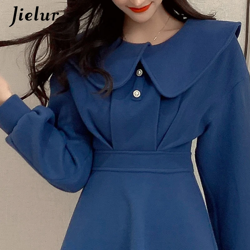Женское шерстяное платье Jielur плотное зимнее приталенное с пышными рукавами и