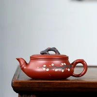 yixing teapot zisha xishi teapot handmade raw ore dahongpao teapot boutique hand carved songmei flat drum teapot tea set