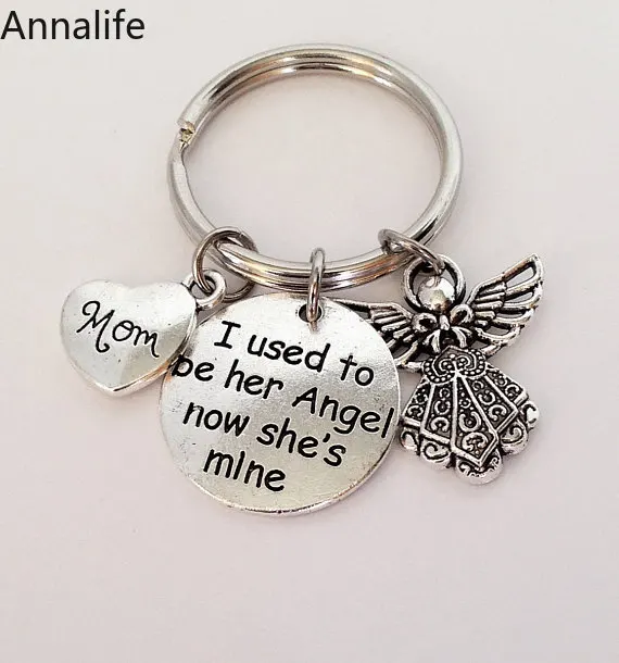 Новинка 2019 кольцо для ключей с надписью Mom is my angel винтажная модный металлический