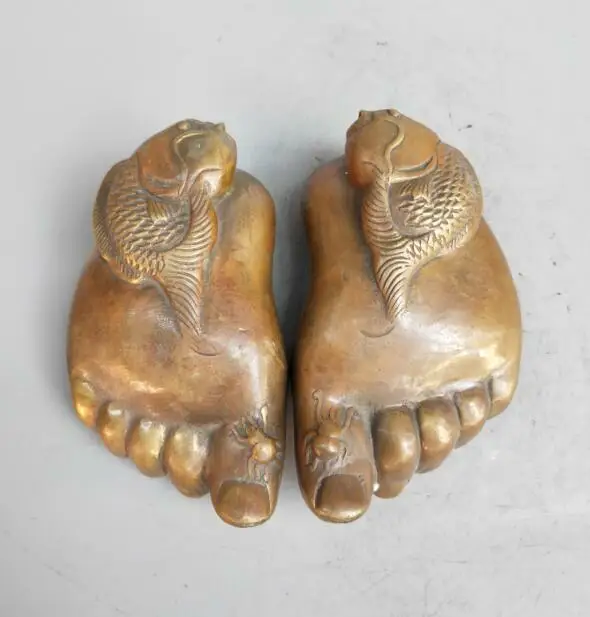 

Chinese Pure Brass Fish Spider Buddha Foot a Pair