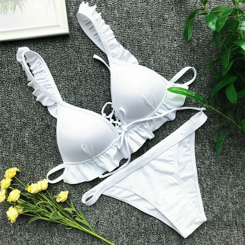 Женский треугольный купальник на шнуровке комплект бикини с пуш-ап