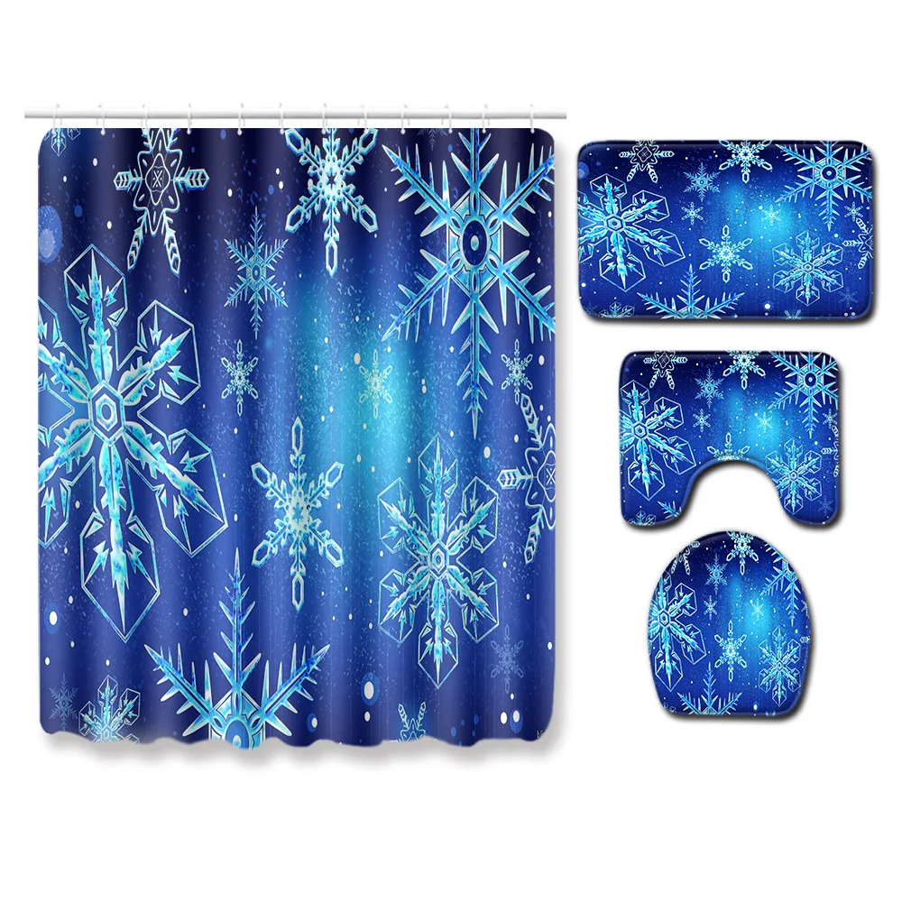 Zeegle Christmas Bath Curtain Waterproof Bathroom Carpet Anti-slip Shower Mat Absorbent Toilet Cover Seat Rug | Дом и сад