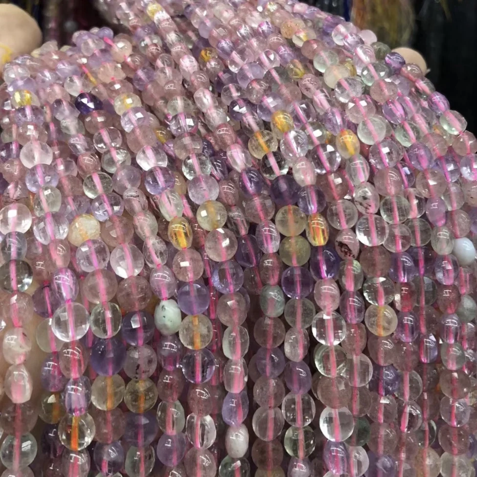 Бусины из натурального камня круговой секции супер семь кристальных россыпей