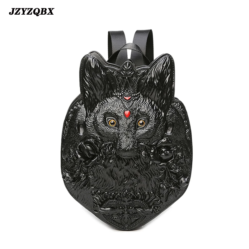 

Школьный ранец для девочек, водонепроницаемый черный рюкзак из искусственной кожи с объемным изображением стереоскопической лисы, с милым ...