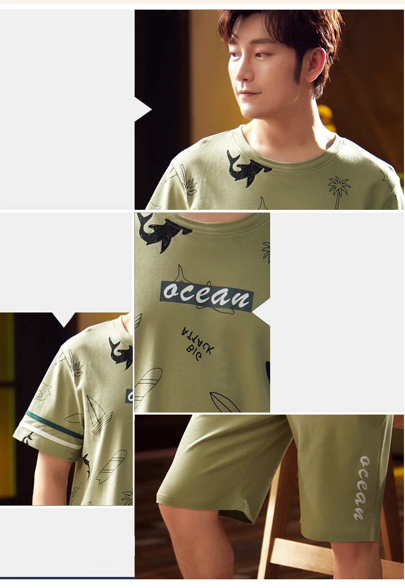 

Cotton Pajamas Sets For Men Summer Short Sleeve Shorts Casual Pijamas Hombre Home Suit Sleepwear Male Lounge Set PJS XXXL