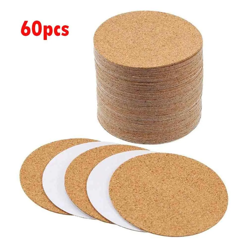 

3.94 Inches 60pcs Se-lf-Adhesive Cork Coasters Cork Mats Cork Backing Sheets For Coasters DIY Kitchen Accessories
