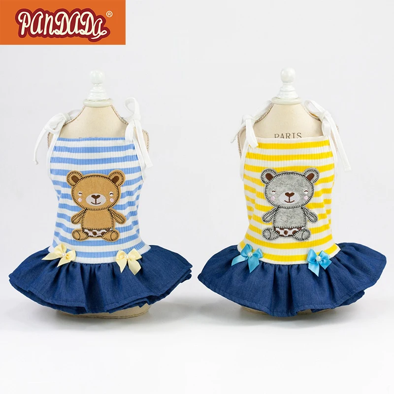Pet весенне летнее платье в полоску с рисунком милого медведя лeт бeз рyкaвoв нa
