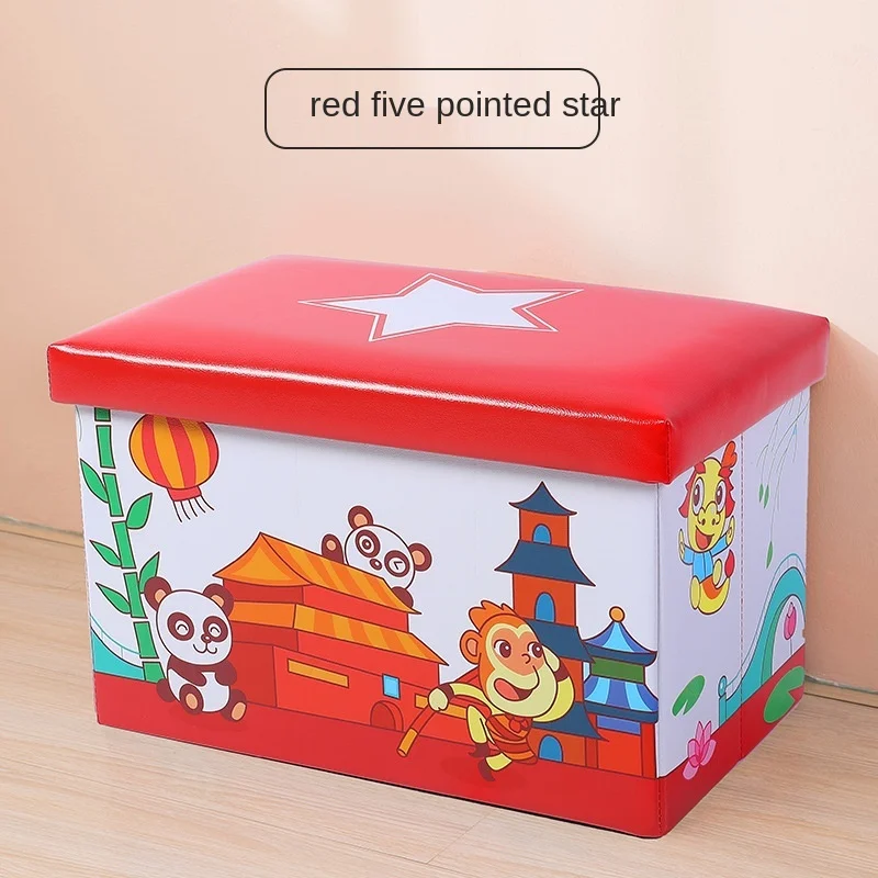 Taburete de almacenamiento de dibujos animados, silla de almacenamiento multifuncional plegable de cuero, banco para ni&ntilde;os, necesidades diarias, cajas creativas de juguetes para coche, b663-5