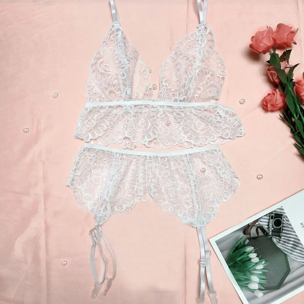 

2 шт., женское сексуальное нижнее белье, кружевной бюстгальтер, Прозрачное нижнее белье с подвязками, Соблазнительный комплект, эротическое ...