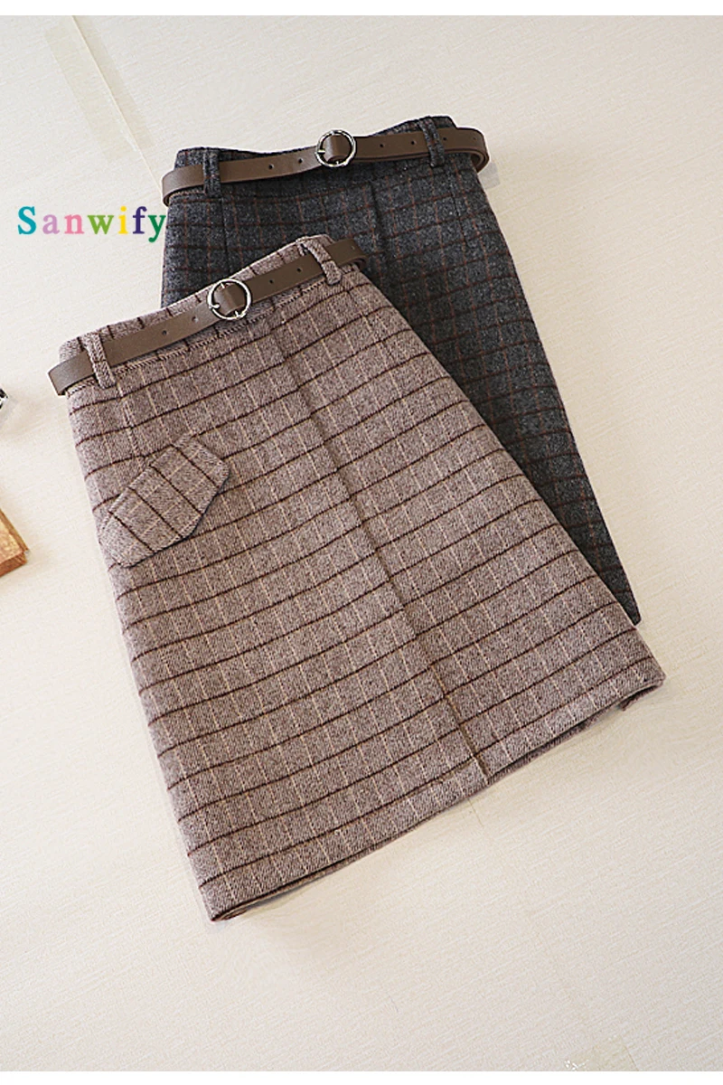 

Woolen plaid skirt women's autumn and winter high waist slimming woolen skirt A- Line skirt hip skirt student skirt