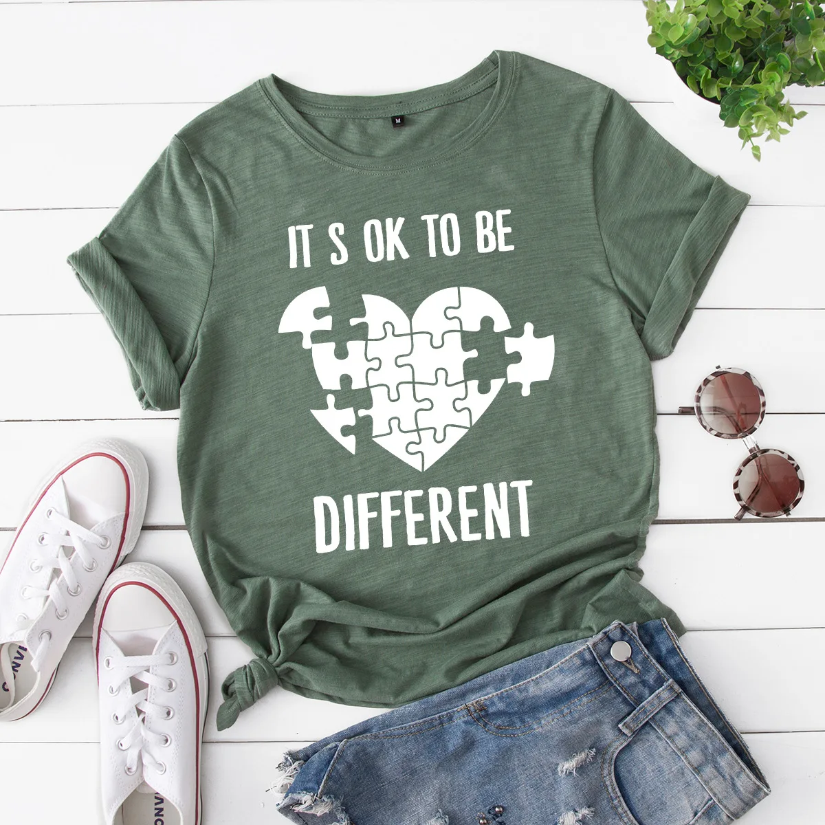 

Женская хлопковая Футболка с круглым вырезом it OK TO BE Different, летняя модная футболка с надписью