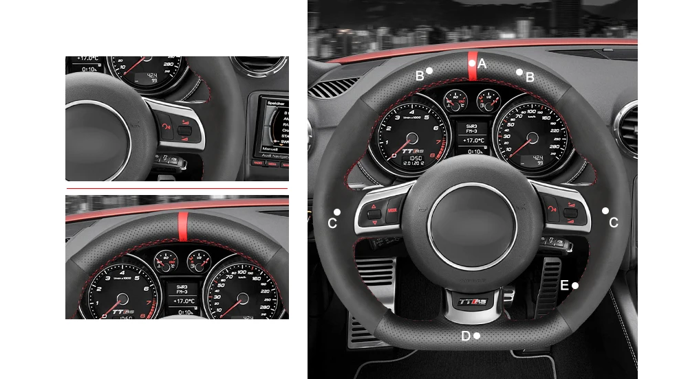 Черный чехол рулевого колеса автомобиля из натуральной кожи для Audi TT RS(8J) 2009- RS 3(8 P) Sportback 2011-2013 RS 6(C6) Avant