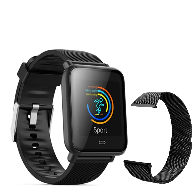 add black steel Q9 спортивные умные часы, часы на Android для женщин и мужчин, водонепроницаемые умные часы с сердечным ритмом, кровяное давление, умные часы для IOS телефона - Цвет: add black steel