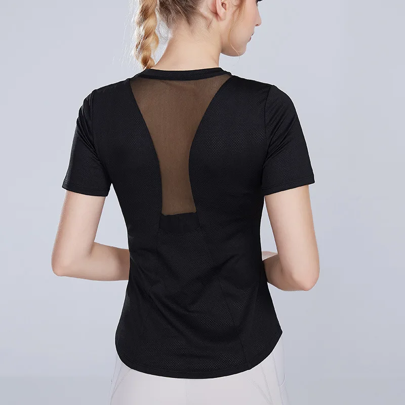 

Женские спортивные топы, сетчатые Лоскутные рубашки для йоги, футболки с коротким рукавом для тренировок и бега, женские быстросохнущие одн...