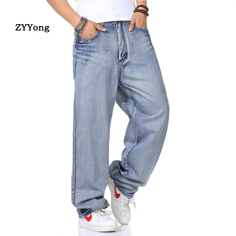 2021 Fashion Men Jeans Streetwear Retro Denim Pants Hip Hop Skateboard Loose Light Blue Trousers Brand Clothing Plus Size 30-46