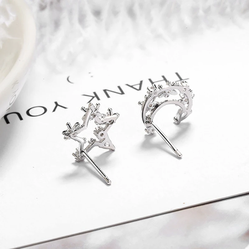 

1 Pair Star and Moon Silver Plated Earrings Set Aesthetic Piercing Ear Studs Fashion Original Design Ear cuffs Women Jewelry