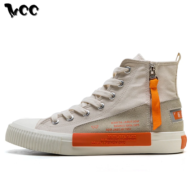 

New Men High Top Canvas Shoes Lace-up Men Casual Shoes Retro Style Men Designer Sneakers with Zip Decor Platform Footwear
