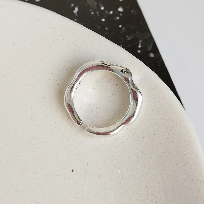 Настоящее 925 пробы Серебряное волнистое кольцо для модных женщин минималистское