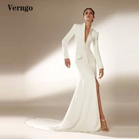 verngo modest ivory elastic satin mermaid wedding dress long sleeves high neck dubai arabic women formal dress outfit garment